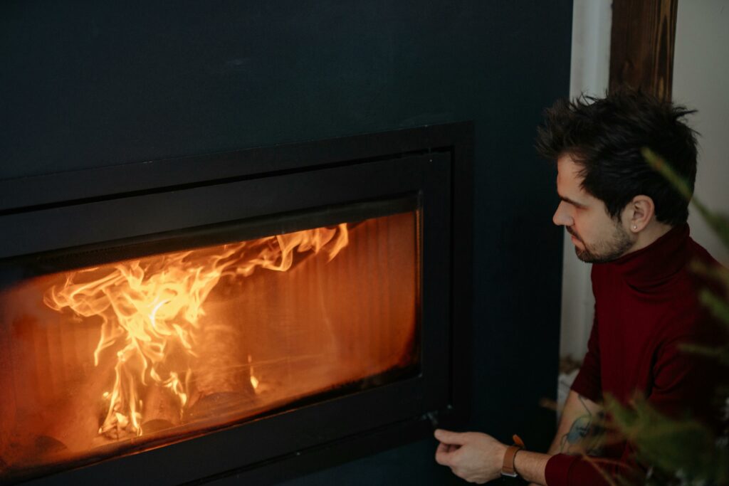 heat pumps
man in front of a fire